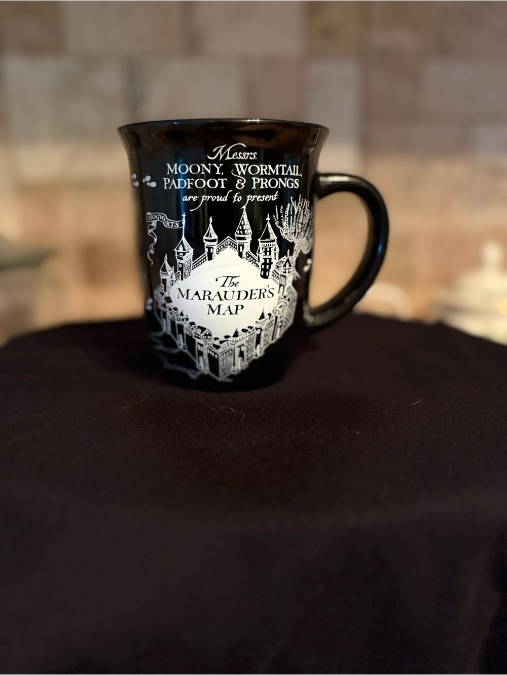 Harry Potter Black Mug with White Marauder's Map Design